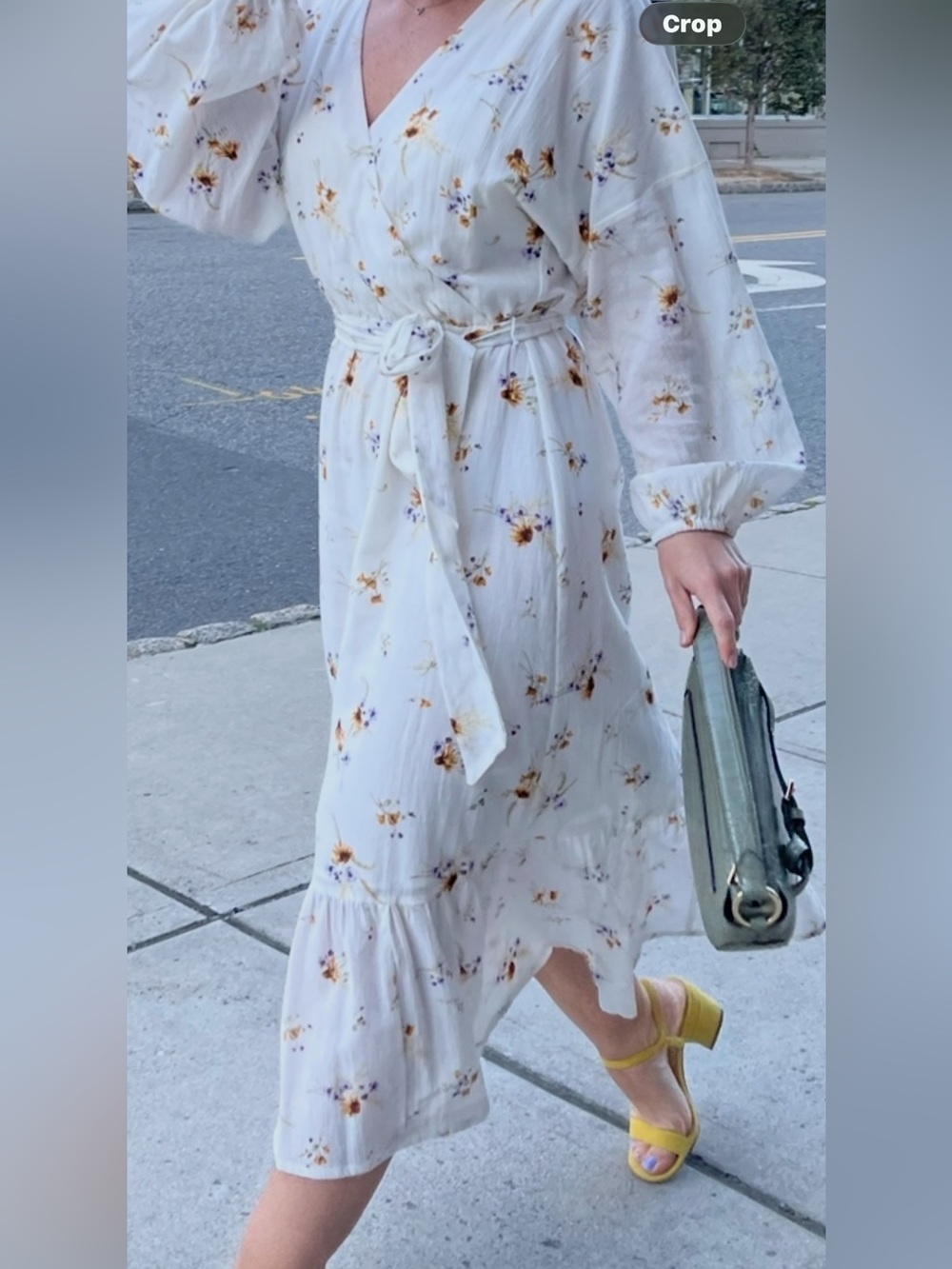 H&M White Midi Dress with Yellow & Purple Floral Print